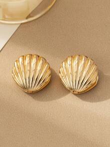 1 Pair Ocean Style Earrings, Golden Shell Design Hoop Earring, Match Daily Outfits, Party Accessories, Perfect Summer Vacation Decor