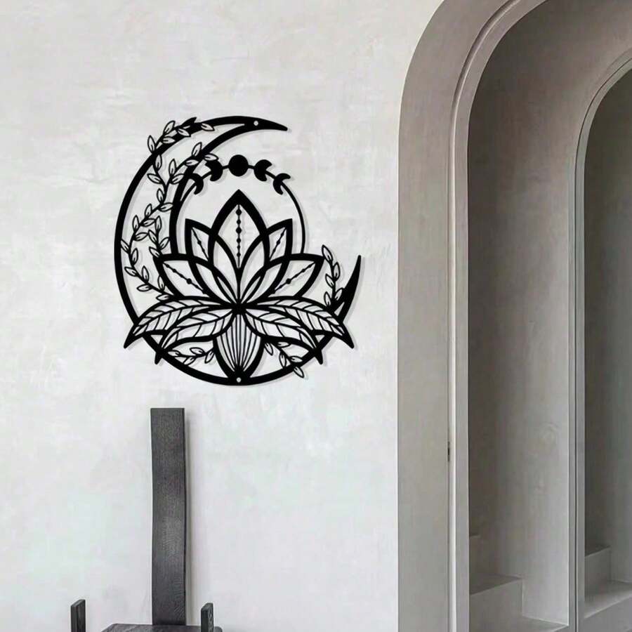 CIF BUY Arte de pared metálico minimalista con 5 pétalos de loto sobre la luna - Decoración moderna para el hogar para dormitorio, sala de estar o baño. Decoración de pared resistente al agua, al óxido y duradera, perfecta como regalo de cumpleaños. Características: acabado resistente a la decoloración con tecnología de pintura al horno de siglos, materiales de primera calidad e instalación fácil.