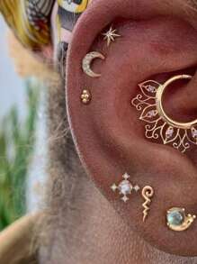7pcs/Set Elegant Mini Cubic Zirconia Snail, Seahorse, Star & Moon Stud Earrings Set, Suitable For Women Vacation, Party & Daily Wear