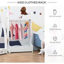 HOMCOM Clothes Rail Wooden Hanging Rack With Storage Shees Garment Freestanding Wardrobe For 38 Years Toddler White - White - View 3