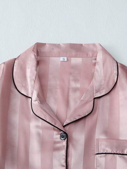 Gestreepte Jacquard Short Sleeve Shorts Pajama Set view 3