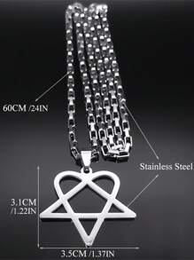 Colar em Aço Inoxidável com Estrela Heartagram em Estilo Hip Hop Rock para Mulheres e Homens, Corrente de Metal Preto de Banda Gótica Punk de Y2K