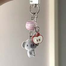 1pc Cute Plush Cartoon Keychain, Versatile Pendant For Schoolbag, Girly Design Car Accessories Bag Charm