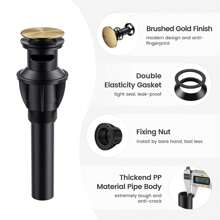 Bathroom Sink Drain, Pop Up Drain Stopper With Overflow, Lavatory Vanity Vessel Sink Drain Assembly, Matte Black