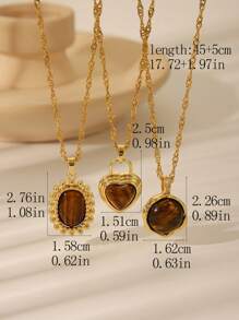 1 pieza Collar colgante de acero inoxidable con gema vintage marrón, collar con colgante ovalado con forma de sol y corazón chapado en oro con rhinestones, adecuado para uso diario o festivales, regalo de joyería para mujeres