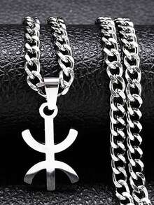 Unisex Stainless Steel Berber Symbol Pendant Necklace, African Berber Kabyle Style Jewelry