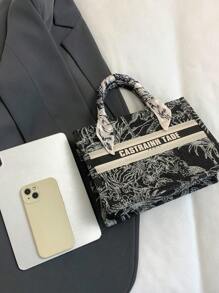 Sacs à la mode des transfrontalières, nouveaux sacs fourre-tout 2025, sacs de shopping portatifs, design de niche, de luxe et de haute qualité, foulards étrangers avec nœud, grande capacité, convenant aux loisirs quotidiens, aux déplacements professionnels, aux étudiants allant en cours, aux voyages, aux fêtes, aux banquets, etc. (Avec foulard en soie)