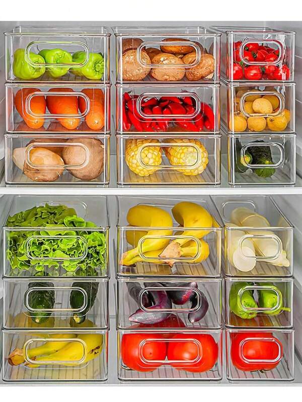 COSANSYS 5PCS Hochwertige Kühlschrank Organizer, Stapelbare Küchen Organizer, Aufbewahrungsbox Organizer Durchsichtig Behälter für Speisekammer, Gefrierschrank, und Deckenmontage 5er (4 Größe) Fridge Organizer Set Küche Organizer