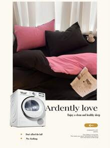 3pcs Set Black & Pink Ultra Soft Dorm Bedding Duvet Cover & Pillowcase Set, Breathable Bedroom Bedding, 1 Duvet Cover & 2 Pillowcases (No Filling), Machine Washable