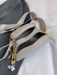 Leather-Look Solid Color Rivet Multi-Pocket Retro Chest Pack For Women - Grey - View 6