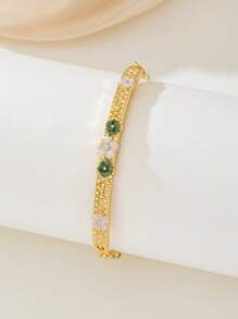 1 pieza Brazalete con flor de 5 pétalos de estilo dulce y colorido con gota de aceite para mujer, regalo de boda, regalo de pareja