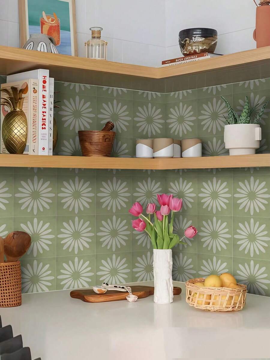 10pcs Tile Stickers Matte Texture Home Decal Vintage Waterproof Removable Mural Decor Peel Stick DIY Bathroom Kitchen Decoration -15*15cm,20*20cm