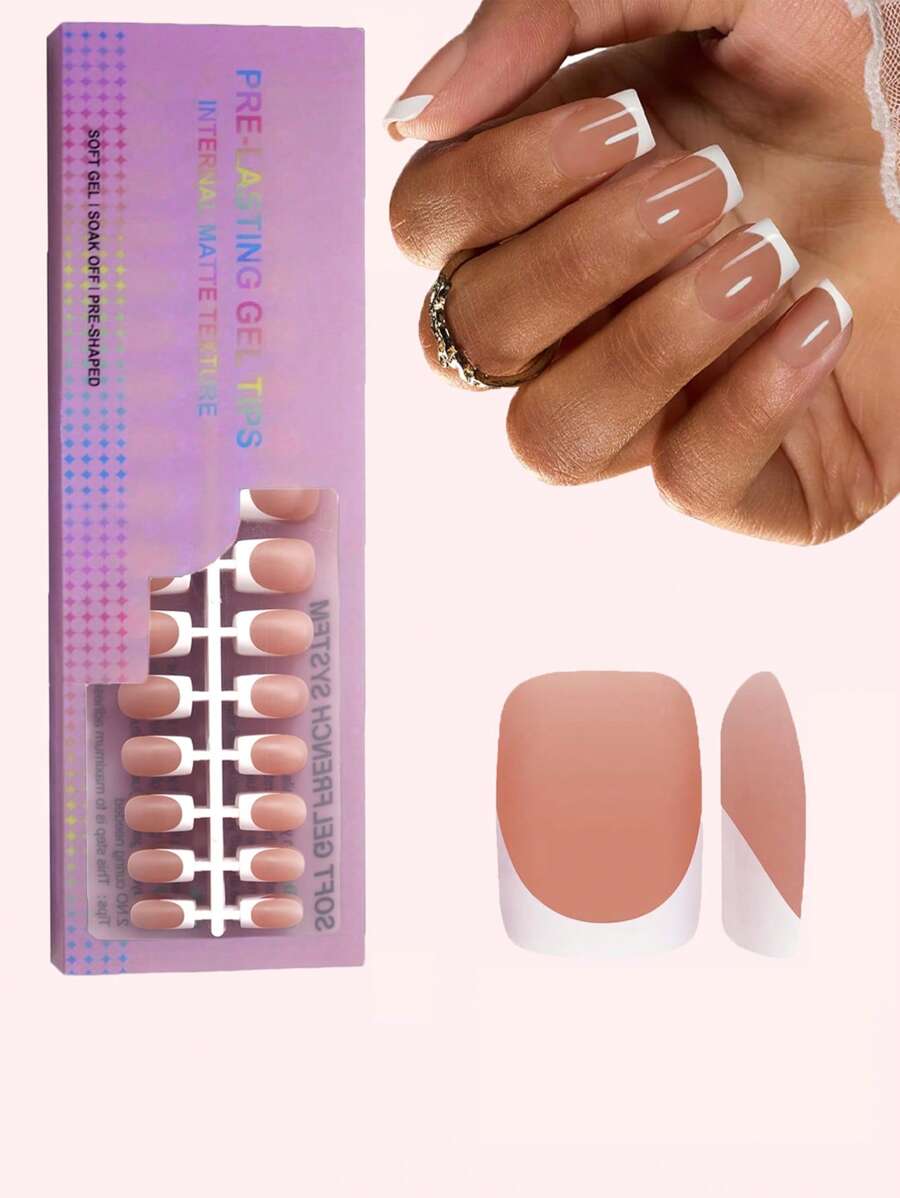 150 tiras de uñas de gel francés - 15 tamaños - cuadradas cortas - marrón y blanco, con base precubierta, pegatinas de uñas de gel 3 en 1, hazlo tú mismo, tiras de uñas de gel acrílico suaves y reutilizables, calidad de salón, ideal para manicura de mujer, uñas postizas, suministros para uñas