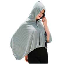 1件带帽清凉披肩，超强吸收，速干，超细双色竹炭纤维，适用于户外运动防晒、沙滩、健身、徒步等长时间防晒的披肩、斗篷。现代科技纺织品，双色编织，100%涤纶，清凉沙滩巾，适合炎热天气。旅行必备，旅行配件，沙滩必备