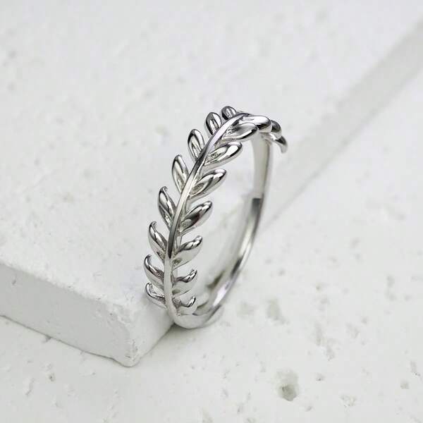 1pc S925 Sterling Silver Wheat Ear Shape Ring, Suitable For Elegant, Graceful, Daily Wear, Wedding, Proposal, Party, Confession, Banquet, Birthday, Gift For Girlfriend, Anniversary, Mother's Day, 8g Silver Weight