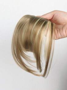 Clip de flequillo, clip francés de pelo sintético natural grueso y peluca completa con flequillo recto y patillas para mujeres y niñas, accesorio de pelo rubio de 6 pulgadas
