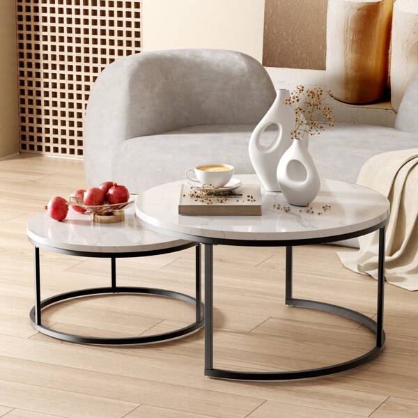 okwish 2-teiliges Couchtisch-Set – Elegantes Design, Runde Nesting Kaffee-Tische, Kaffeetisch Set für Wohnzimmer,Geschenk