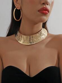 2 Sets Unique Pressed Texture Plain Choker & Short Necklace Set, European And American Style Vintage Collar Bone Chain - 2-piece Collar - View 10