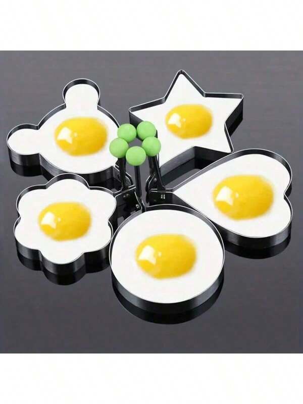 5pcs Stainless Steel Fried Egg Molds, DIY Egg Ring Mold, Suitable For Cookie Cutter, For Kitchen Cooking