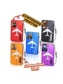 Customizable Pictures, Custom Text Luggage Tags, Sturdy & Stylish 5 Piece Aluminum Luggage Tag Kit With Safety Steel Ring - Perfect For Easy Identification And Modern Travelers Who Need A Travel Backpack Travel Bag Luggage Suitcase Travel Gear Back To School - Multicolor - View 2