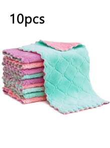 5/10pcs Random Color Microfiber Cleaning Cloths, Absorbent Kitchen Towels, Multi-Purpose Reusable Dishcloths, Washable Non-Linting Cleaning Rags For Auto, Tea, Bowls, Furniture