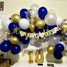 30pcs Navy Blue, White And Gold Glitter Latex Balloons, Suitable For Wedding, Birthday Party, Celebration And Graduation Decoration, Elegant Metallic Feel, Fashionable Balloon Arrangement, Latex Party Balloons, Birthday Decoration
