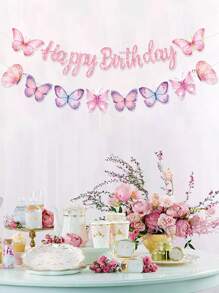 1Set Pink Butterfly Birthday Banner,Happy Birthday Hanging Banner,Butterfly Theme Birthday Party Background Decoration,1st Birthday Party Supplies,Spring Decorations,Birthday Celebration Decor,Babyshower Gender Reveal Party Supplies,Spring Party Decor,Wedding Party Gifts For Guests,Bridal Shower Favors,Holiday Party Decor,Photography Background Decorations