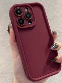 1pc Simple Solid Color Creative Ladder Design Phone Case, Matte Deep Red Brushed Soft Protective Cover, Suitable For Apple/X/11/12/13/14/15/16/Pro/Max/Plus/XR