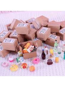 Set de 25pzs/50pzs/100pzs Mini caja de envío de juguete de alimentos y bebidas - Juguetes de cocina de plástico - Miniatura 1:12 para casa de muñecas - Mini alimentos de caja de envío, adornos de sorpresa de resina, regalos pequeños creativos, regalos con forma de mini caja de envío de alimentos y bebidas