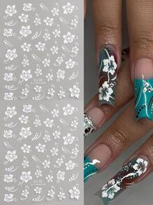 Hibiscus Flower 3D Nail Stickers Cherry Blossom Floral White/Black/Gold/Blue Florals Petal Nail Art Decals Sliders Manicure Nail Tips Decor,Y2K Star Adhesive Nail Art Supplies Decal For Women Nail Supplies DIY Manicure Decoration