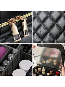 Bolsa de maquillaje con espejo, estuche de cosméticos de viaje con caja y luz, organizador portátil de artista para maquillaje con divisores ajustables, organizador de brochas de maquillaje, impermeable, de PU, adecuado para regalos de cumpleaños o festividades de chicas, damas, maestras, madres, novias - Multicolor - Ver 7