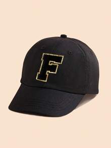 1 pieza Gorra de béisbol negra sólida con decoración de letras para niños/niñas de 1 a 5 años, gorra Snapback clásica para niños para el uso diario casual en primavera y verano - Negro - Ver 52