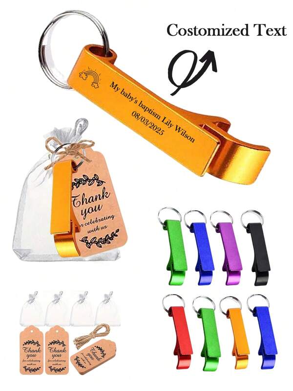 1pc/10pcs/20pcs Personalized Metal Keychain Bottle Opener With Card Bag - Engraved Key Ring Accessory, Ideal For Wedding, Birthday, Anniversary, Baptism Gifts, Promotional Items, Lightweight, Stainless Steel Without Power
