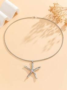 1pc Silver Starfish Pendant Metal Necklace