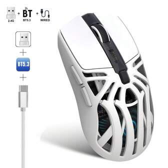 HXSJ 3-läges uppladdningsbar trådbunden/trådlös optisk mus med batterinivåindikator, lämplig för hem, kontor, spel