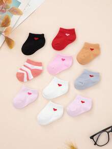 10 Pairs Of Soft And Adorable Striped Colorful Heart - Patterned Boat Socks For Babies And Children - Multicolor - View 4