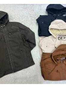 Men's Twill Jacket With Removable Lined Hood - Black - View 5