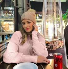 Women's Cold Weather Blouse Turtleneck Knitted Sweater - Baby Pink - View 2