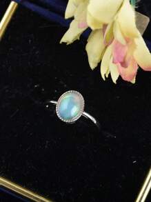 Anillo de plata de ley 925 con ópalo/aguamarina genuino para mujer, muestra de ópalo de fuego oval como regalo de San Valentín para mujeres y niñas