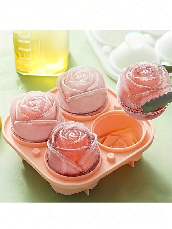 1 Stück Rosen Silikon Form zum Selbermachen, kreative Eisrosen 3D Rosen Eisformen mit 4 Löchern, Eiswürfelbehälter, Eisball Hersteller, Bar Eiswürfel Zubehör