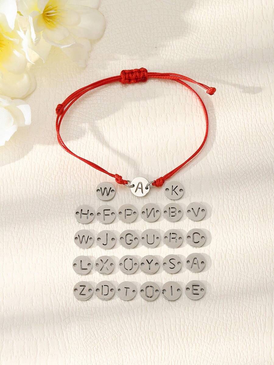 1 szt. minimalistyczna bransoletka z literą, bransoletka ze stali nierdzewnej z zawieszką w kształcie inicjału, spersonalizowana elegancka bransoletka z literą, regulowana, odpowiednia dla mężczyzn, prezent dla rodziny i przyjaciół