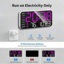 Jam Dinding Digital Tanpa Bingkai yang Modis - Tampilan Ganda Multifungsi dengan Ikon Suhu, Kelembaban, dan Cuaca, Ditenagai USB, Hanya Bertenaga Baterai, Fungsi Memori (Baterai Tidak Termasuk), Dekorasi Ruang Tamu Modern, Jam Digital, Jam Alarm, Dekorasi Kamar Tidur, Dekorasi Asrama, Perlengkapan Sekolah, Dekorasi Rumah, Perlengkapan Belajar - MultiWarna - View 9