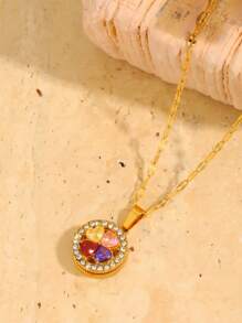 1 Piece Of Light Luxury Elegant Stainless Steel Rotatable Multi-Color Flower Pendant Necklace Elegant And Fashionable Representative Jewelry Suitable For Daily/Banquet/Party Wear Holiday For Girlfriend For Girlfriends