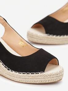 Wedge Sandals In Woven Design With Buckle, Casual Summer Holiday - Black - View 4