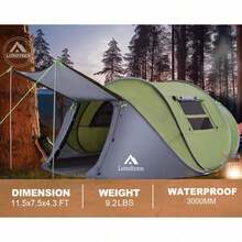 Tienda de campaña para 4 personas de configuración automática e instantánea, impermeable, con 2 puertas - Ideal para acampada, senderismo y viajes - Verde (4-5 personas) - Ver 3