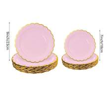 10 chiếc/20 chiếc/40 chiếc/bộ, đĩa giấy hình vỏ sò màu hồng nhạt có lá vàng 9 inch, đĩa ăn tối hình vỏ sò màu hồng dùng một lần 7 inch cho tiệc cưới, tiệc sinh nhật, đĩa tráng miệng - Hồng - Xem 7