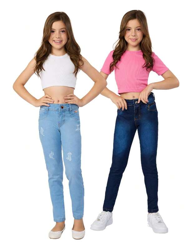 Kit 2 calça Feminina Jeans  Infantil Juvenil para menina