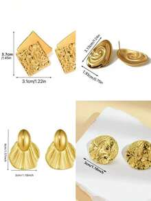 Minimalist Stainless Steel Asymmetrical Round Stud Earrings, Fashionable And Elegant For Women - Yellow Gold - View 5