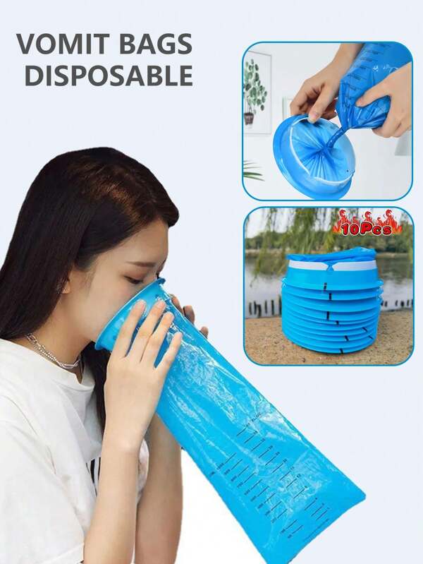 10 Leakproof Disposable Vomit Bags, Portable Vomit Bags, Effective Relief For Vomiting And Dizziness, Suitable For Morning Sickness, Motion Sickness, Airplane And Ship Vomiting, Essential Accessories For Travel And Home Cleaning