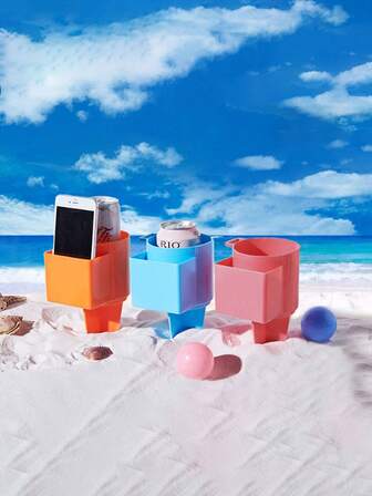 1pc Portable Beach Cup Holder, Beach Beer And Drink Carrier, Storage Tray, Beach Storage Box
